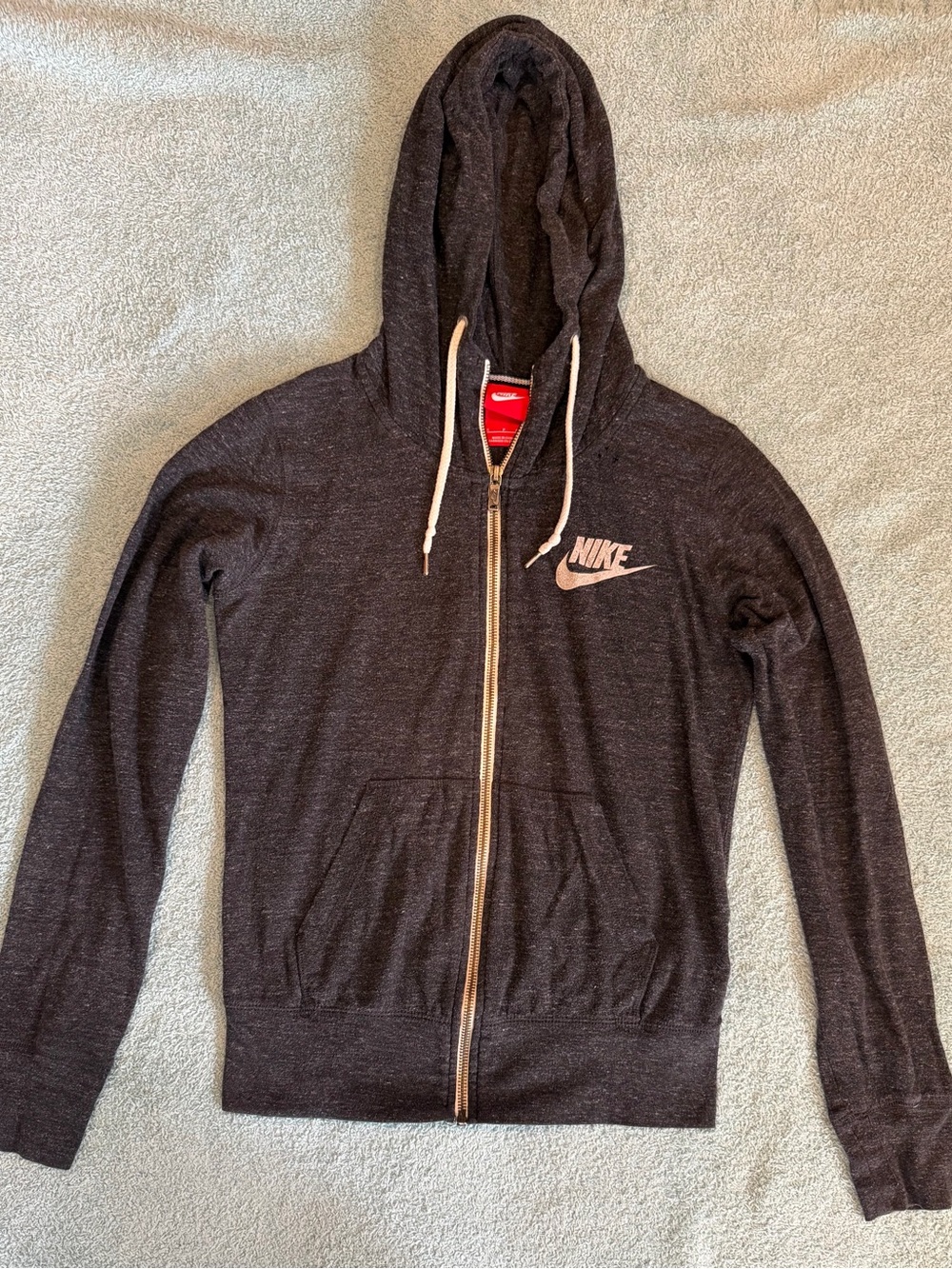 Nike Sports Gym Vintage Full Zip Hoodie Jacket Heathered Dark Gray Small Holes